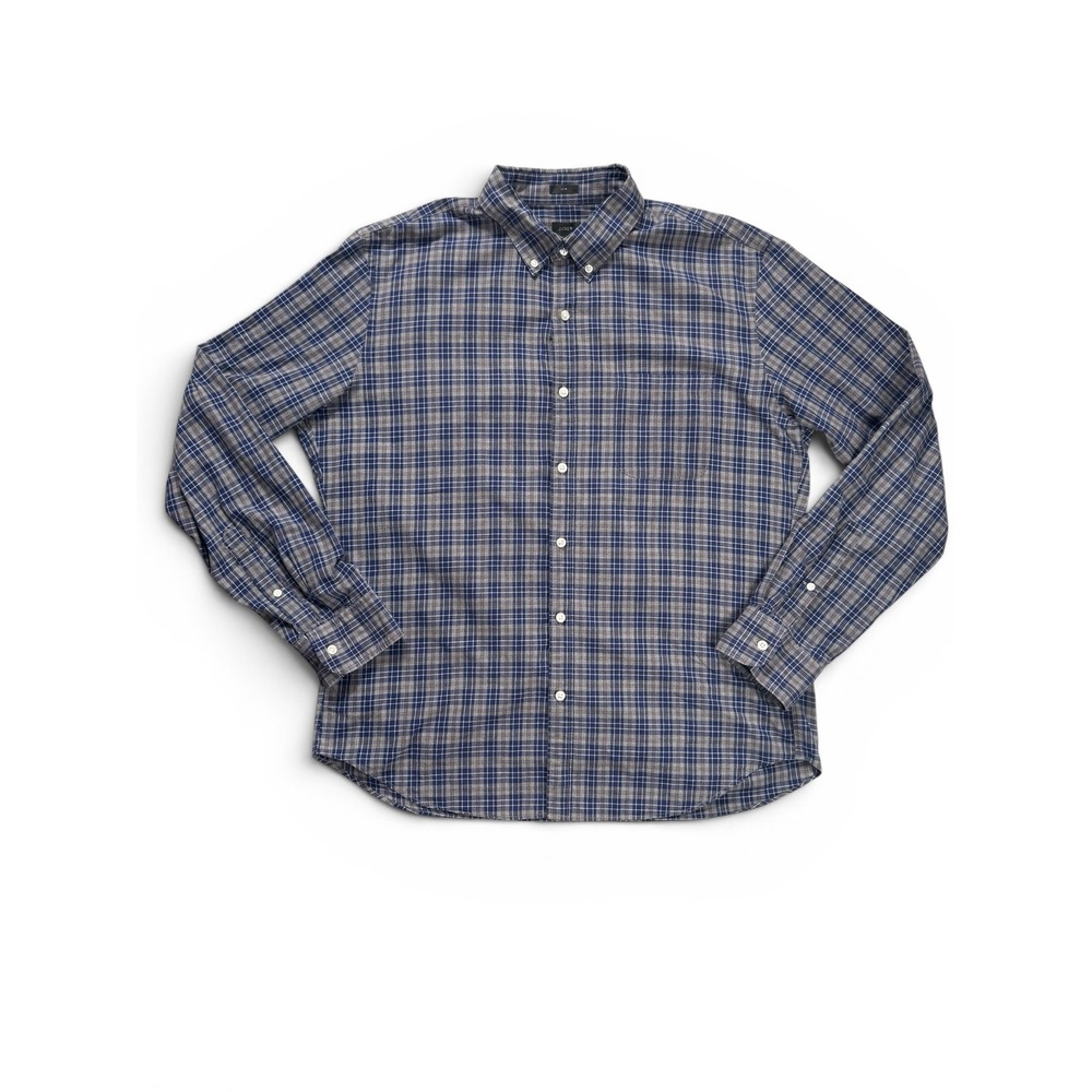 J.Crew Slim Fit Plaid Button Down Shirt Mens XL Blue Grey Long Sleeve Cotton